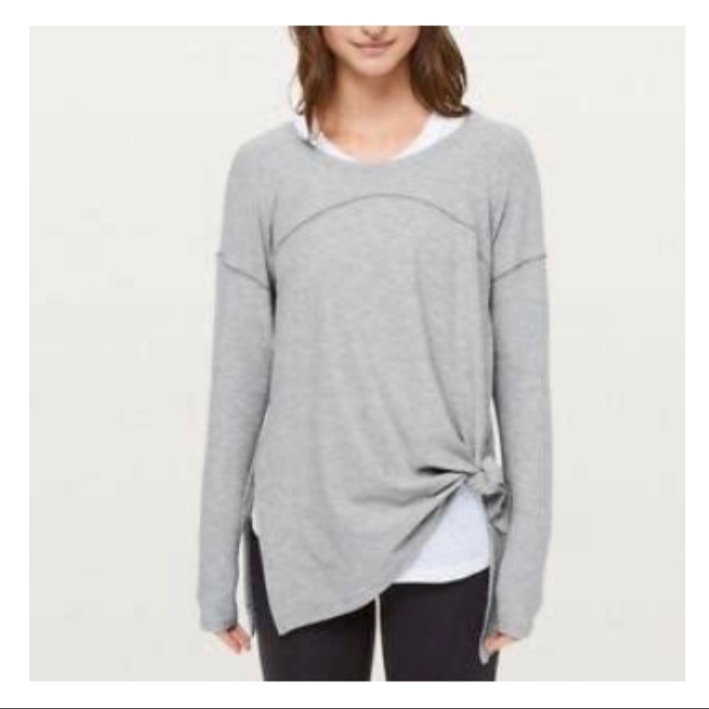 Rare Lululemon Womens Size 6 Long Sleeve Hit Unwind Top In Heather Gray